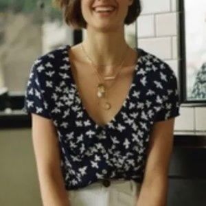 Anthropologie Maeve Peter Pan Collared Austen Bird Print Button Down Blouse Top